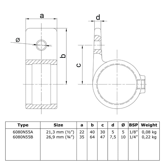 Zeichnung Rohrverbinder Befestigungsring einfach natural 42,4 mm