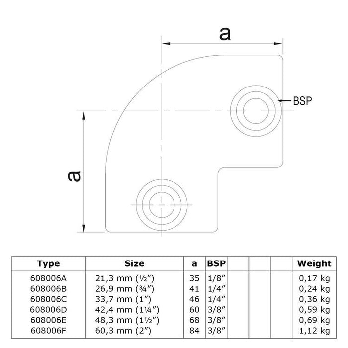 Rohrverbinder aus Stahl Bogen 90° Ø  48,3 mm