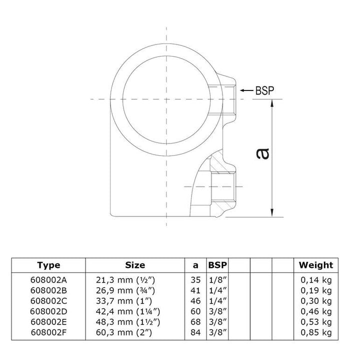 Rohrverbinder T-Stück kurz rund stahl galvanisiert Zeichnung 48,3 mm