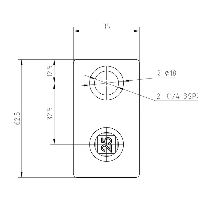 Zeichnung kurzes T-Stück stahl vierkant 25x25