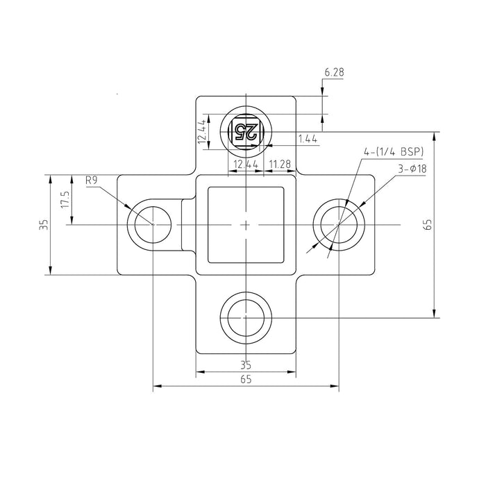 Rohrverbinder aus Stahl Schwarz Vierkant Kreuzstück für Stützrohr ▇ 25x25 mm