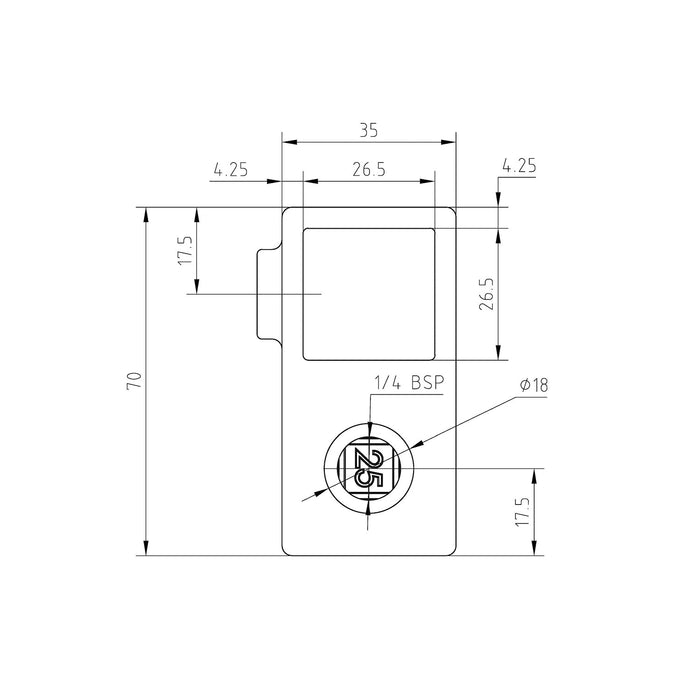 Zeichnung Kreuzstück vorgesetzt 90º vierkant stahl 25x25