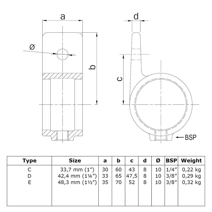Zeichnung Rohrverbinder Befestigungsring einfach 42,4 mm