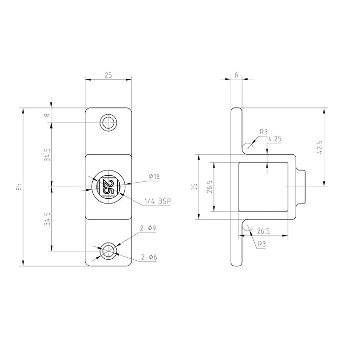 Zeichnung Befestigungsring doppelt stahl vierkant 25x25