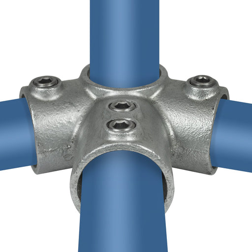 Traufentopstück galvanisiert – Rohrverbinder mit drei Anschlüssen für stabile Rohrkonstruktionen