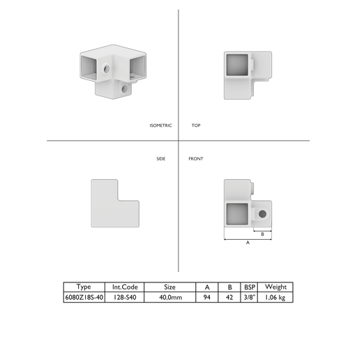 Rohrverbinder Dreiweg-Eckstück Vierkant schwarz