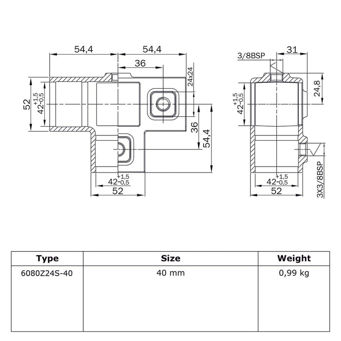 Rohrverbinder aus Stahl Schwarz Vierkant T-Stück für Stützrohr ▇ 40x40 mm