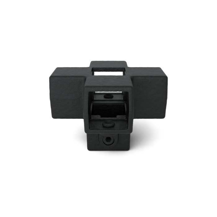 Robuster Kreuzverbinder Vierkant schwarz zur Verbindung mehrerer Rohre im 90-Grad-Winkel