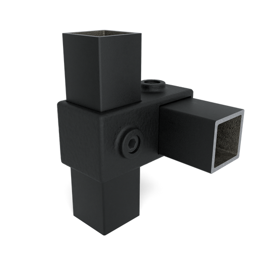 Kreuzstück 90 Grad quadratisch in Schwarz zur stabilen Verbindung von Vierkantrohren, Detailansicht