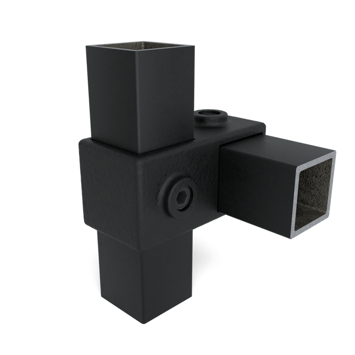 Kreuzstück 90 Grad quadratisch in Schwarz zur stabilen Verbindung von Vierkantrohren, Detailansicht