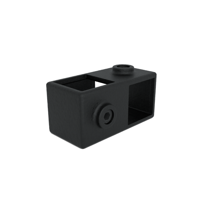 Schwarzer 90-Grad Vierkant-Rohrverbinder mit Schraubaufnahme für sichere Konstruktionen