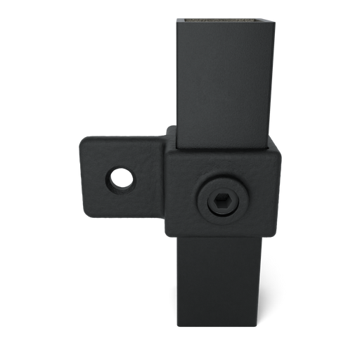 Kreuzstück Rohrverbinder schwarz für Vierkantrohre mit seitlicher Lasche und Schraubverbindung