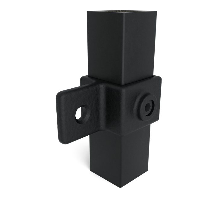 Vierkant Kreuzverbinder in Schwarz mit integrierter Befestigungslasche für Rohrkonstruktionen