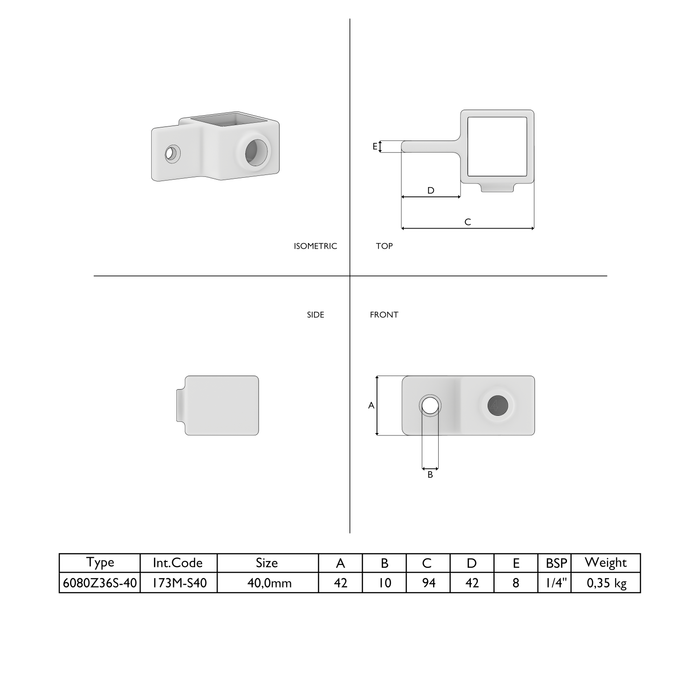 Technische Zeichnung Kreuzstück Rohrverbinder schwarz für Vierkantrohre mit Maßangaben und Produktdetails