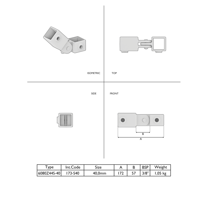 Technische Zeichnung Gelenkstück einfach quadratisch schwarz mit Maßangaben für präzise Montage.