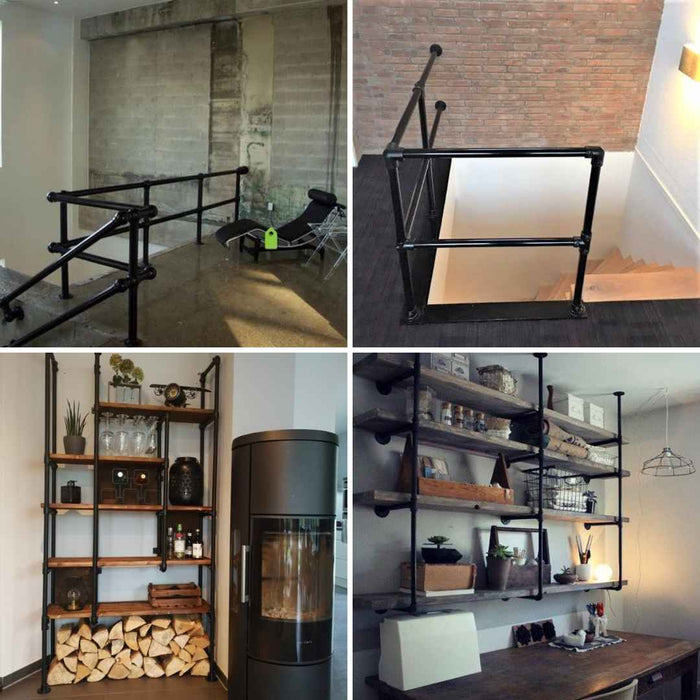 Wandregale mit schwarzen Rohrverbinder