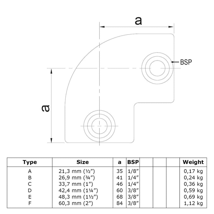 Zeichnung Rohrverbinder Bogen 90º schwarz 21,3 mm