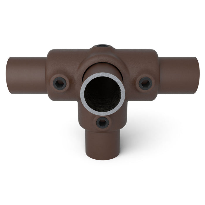 Rohrverbinder Dreiweg-T-Stück braun – pulverbeschichtetes Stahlteil für stabile Systeme.