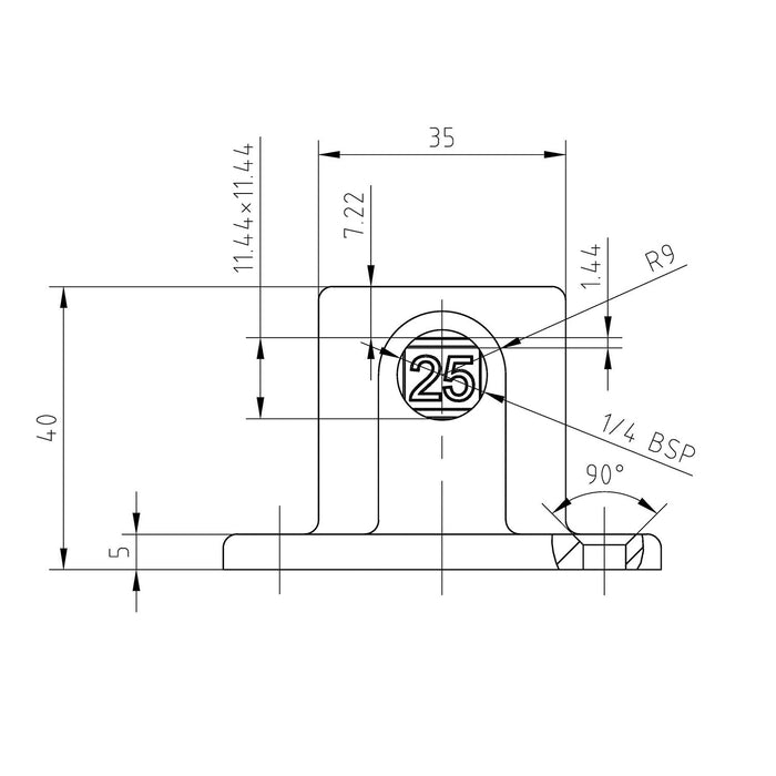 Zeichnung 1 Fussplatte eckig vierkant stahl 25x25