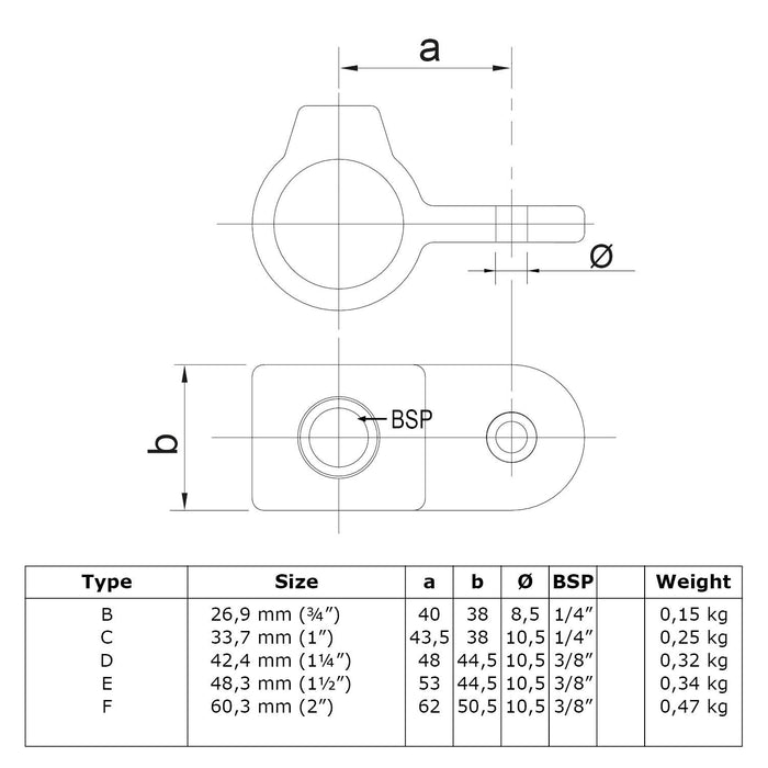 Zeichnung eines Rohrverbinders Befestigungsring, aus Stahl galvanisiert