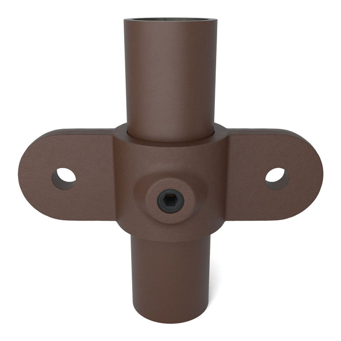 Gelenkauge doppelt 180° braun mit Rohraufnahme und Befestigungsösen Detailansicht