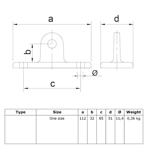 Zeichnung eines Rohrverbinders Gelenkfußhalter universal schwarz, aus Stahl mit Pulverbeschichtung, ohne Rohr