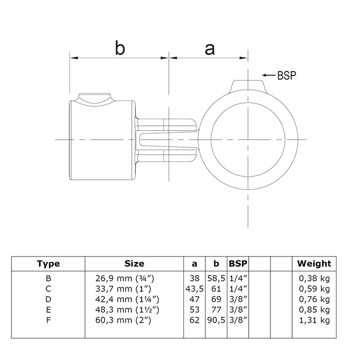 Zeichnung eines Rohrverbinders Gelenkstück, einfach, aus Stahl galvanisiert