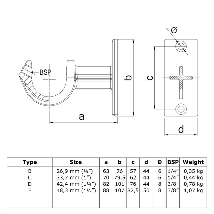 Zeichnung Handlaufhalterung offen Stahl 26,3 mm