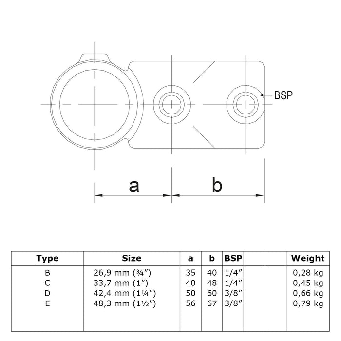 Zeichnung eines Rohrverbinders Kreuz-T-Stück kombiniert, aus Stahlgalvanisiert