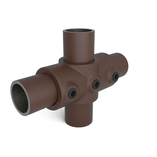 Rohrverbinder Kreuzstück durchgehend braun – stabile Verbindung für Rundorohre.