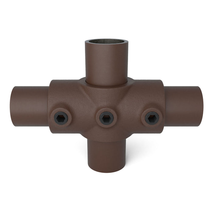 Rohrverbinder Kreuzstück braun – pulverbeschichtetes Stahlteil für stabile Konstruktionen.