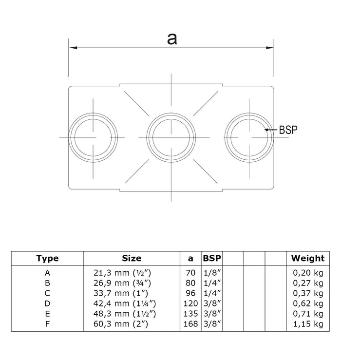 Zeichnung eines Rohrverbinders Kreuzstück, rund,  aus Stahl galvanisiert, durchgehend 
