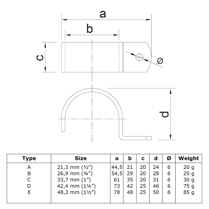 Zeichnung einer Rohrschelle, schwarz 