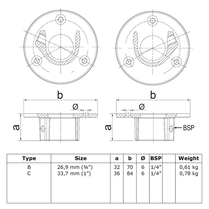 Zeichnung Fussplatte Gardinenstange 33,7 mm