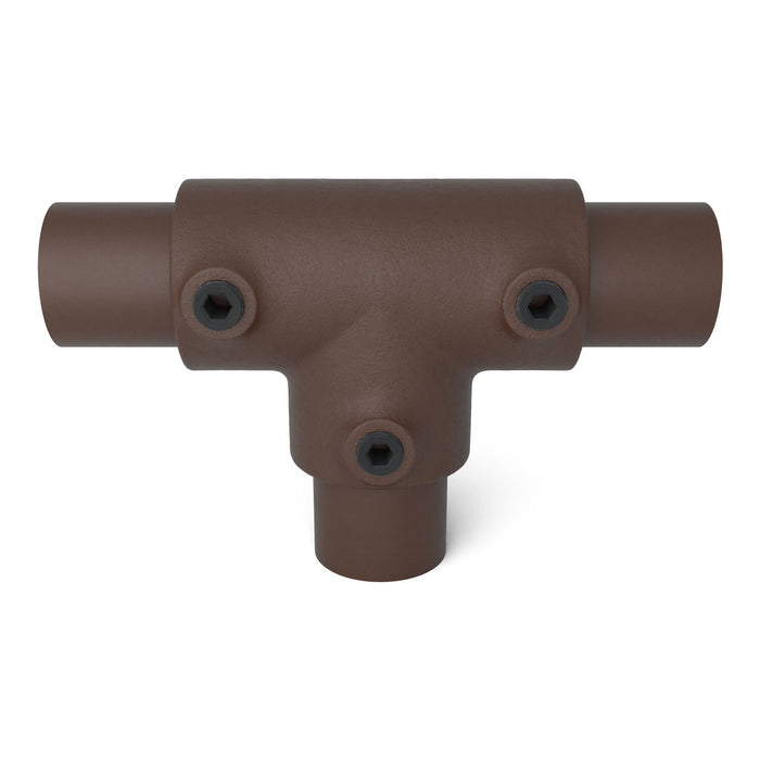 Rohrverbinder T-Stück lang  braun – pulverbeschichtetes Stahlverbindungsstück.