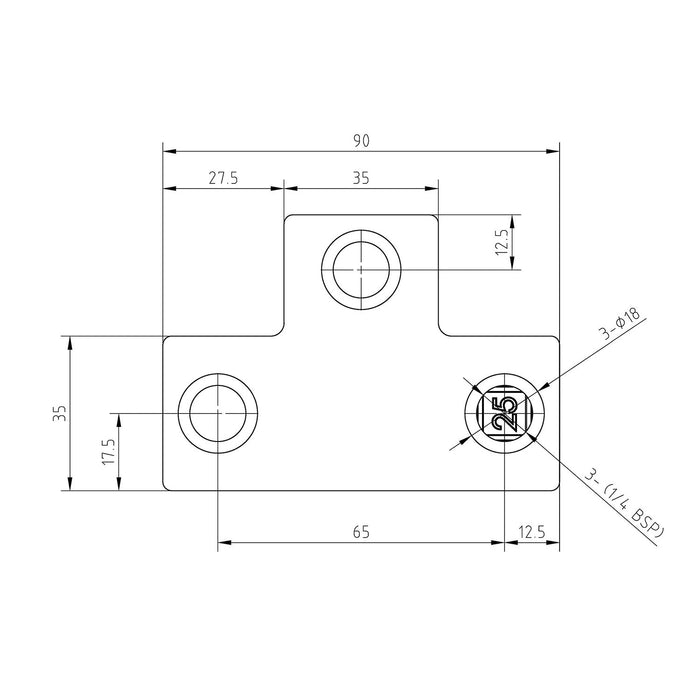 Technische Zeichnung T-Stück lang Vierkant schwarz mit Maßangaben aus Stahl