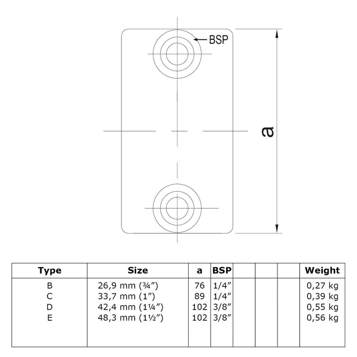 Zeichnung eines Rohrverbinders Verlängerungsstück außen, aus Stahl mit Pulverbeschichtung, ohne Rohr