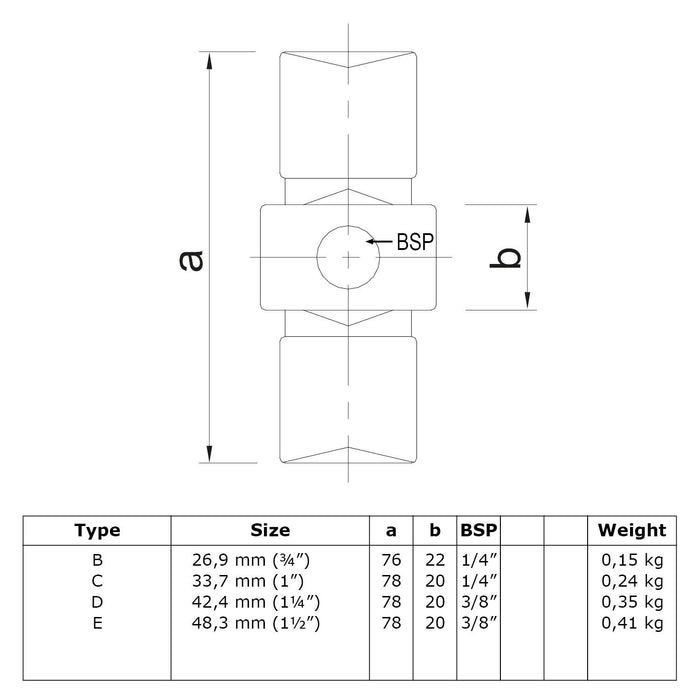Zeichnung eines Rohrverbinders Schwarz Verlängerungsstück innen