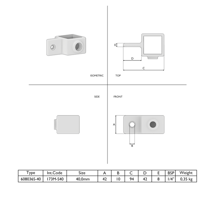 Technische Zeichnung rohrverbinder-vierkant-gelenkauge-einfach-stahl-608036S