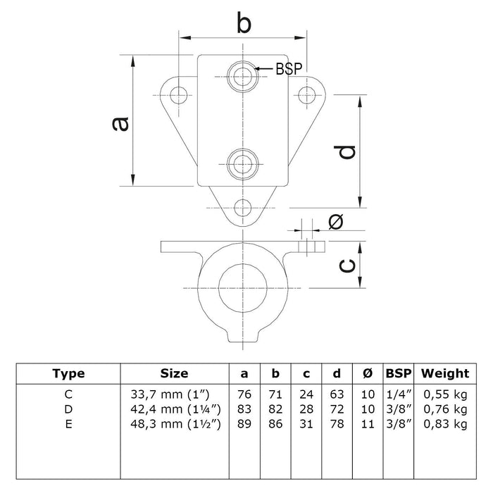Zeichnung eines Rohrverbinders Wandhalter Dreieck, aus Stahl galvanisiert