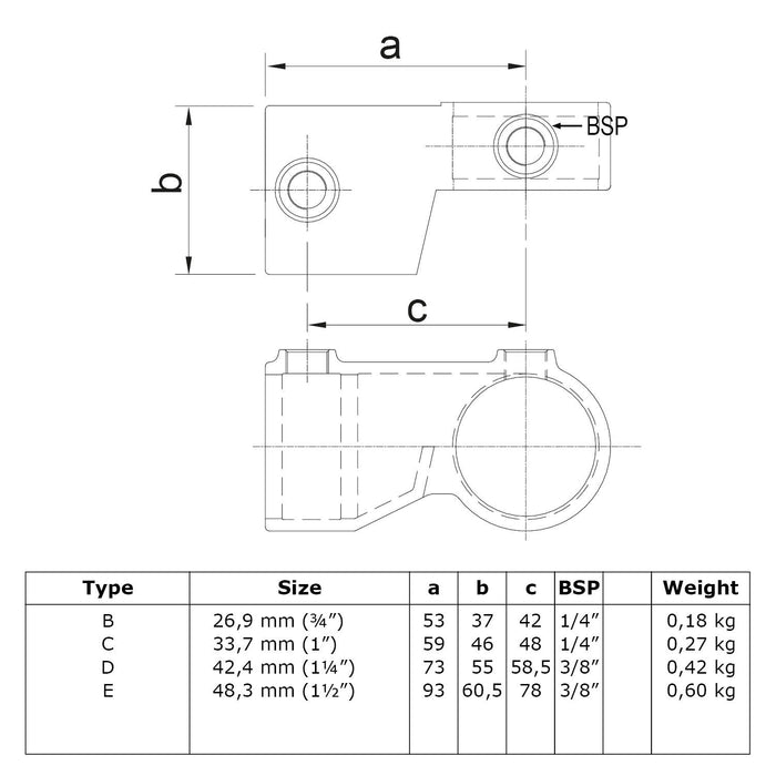 Zeichnung eines Rohrverbinders Winkelgelenk, verstellbar, aus Stahl galvanisiert