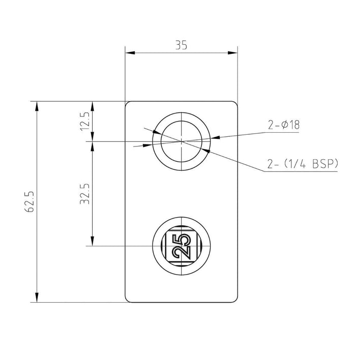 Zeichnung kurzes T-Stück stahl vierkant 25x25