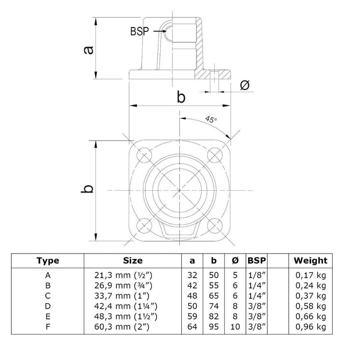 Zeichnung Fussplatte eckig Stahl 33,7 mm