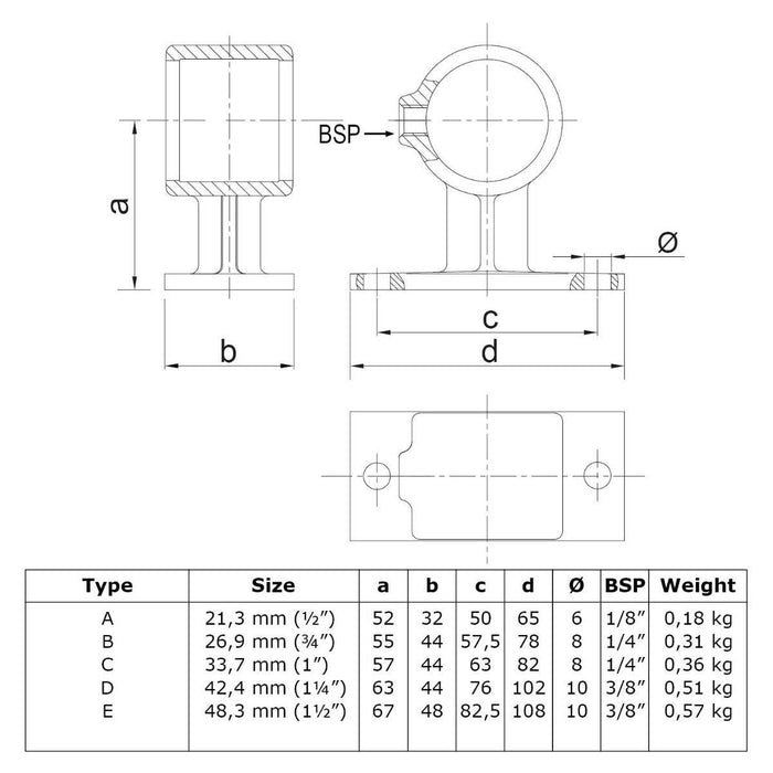 Zeichnung Handlaufhalterung Stahl 21,3 mm