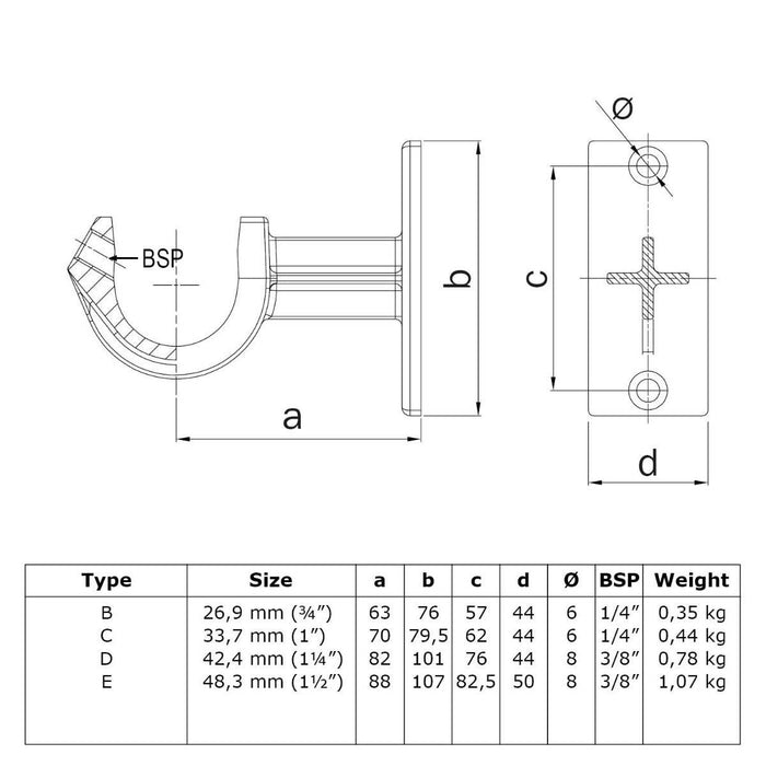 Zeichnung Handlaufhalterung offen Stahl 26,3 mm