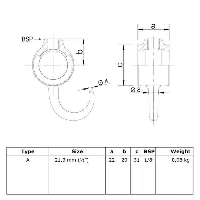 Zeichnung Garderobenhaken Stahl 21,3 mm