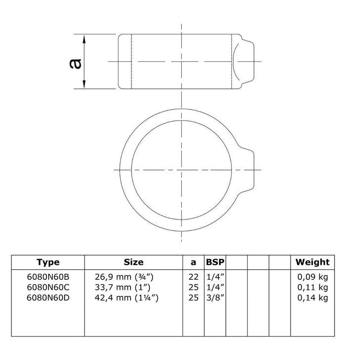 Zeichnung Rohrverbinder Stellring natural 42,4 mm