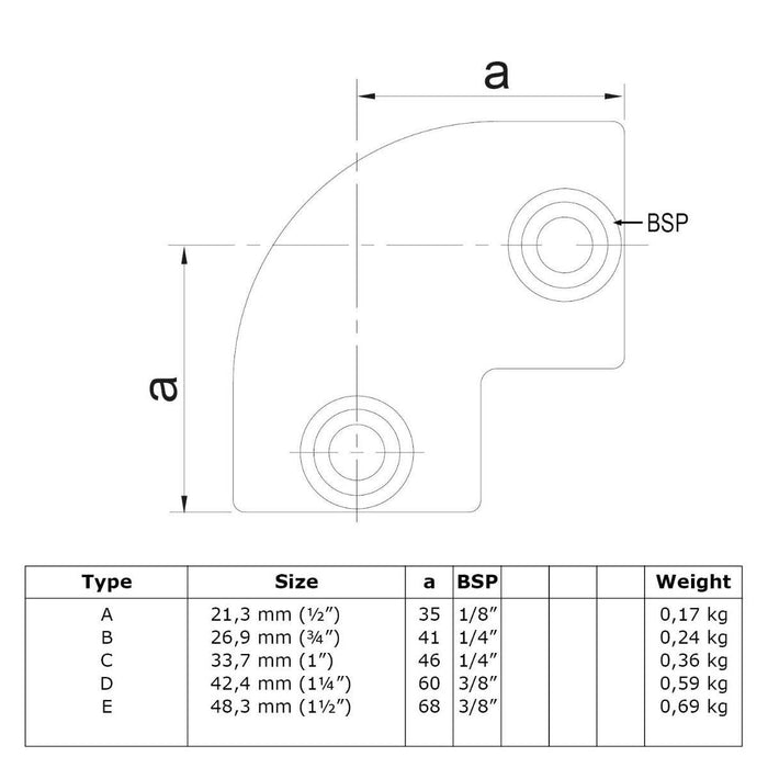 Zeichnung Rohrverbinder Bogen 90º schwarz 21,3 mm