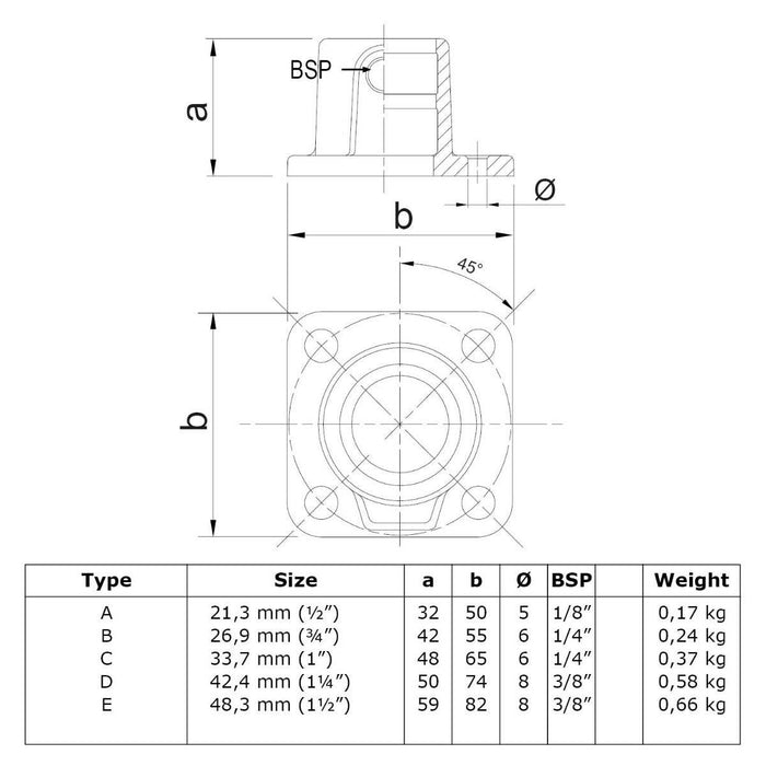 Zeichnung Eckige Fußplatte 26,9 mm