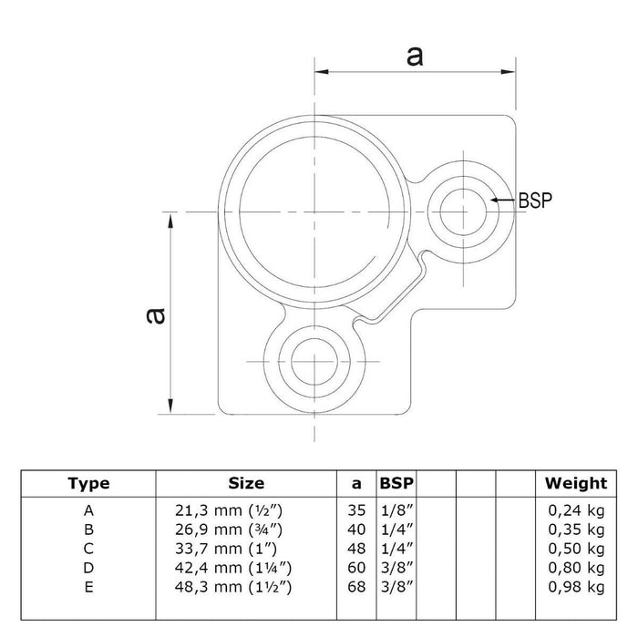 Rohrverbinder aus Stahl Schwarz Dreiweg Eckstück 90° Ø 21,3mm